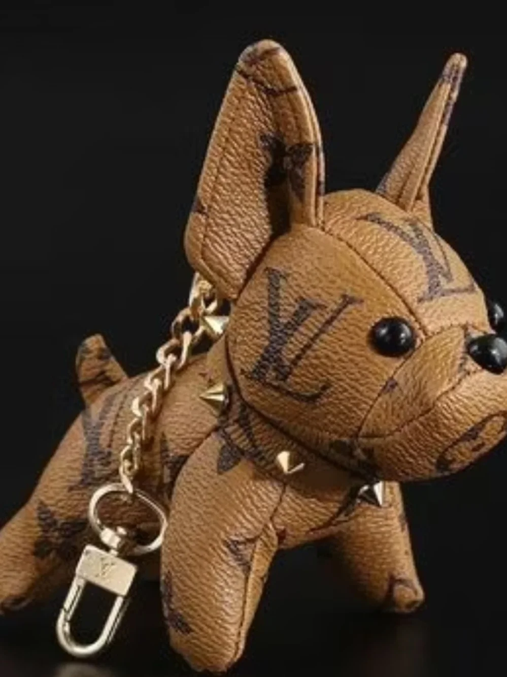 Luxury Brown Dog Figurine Keychain with Stud Accents